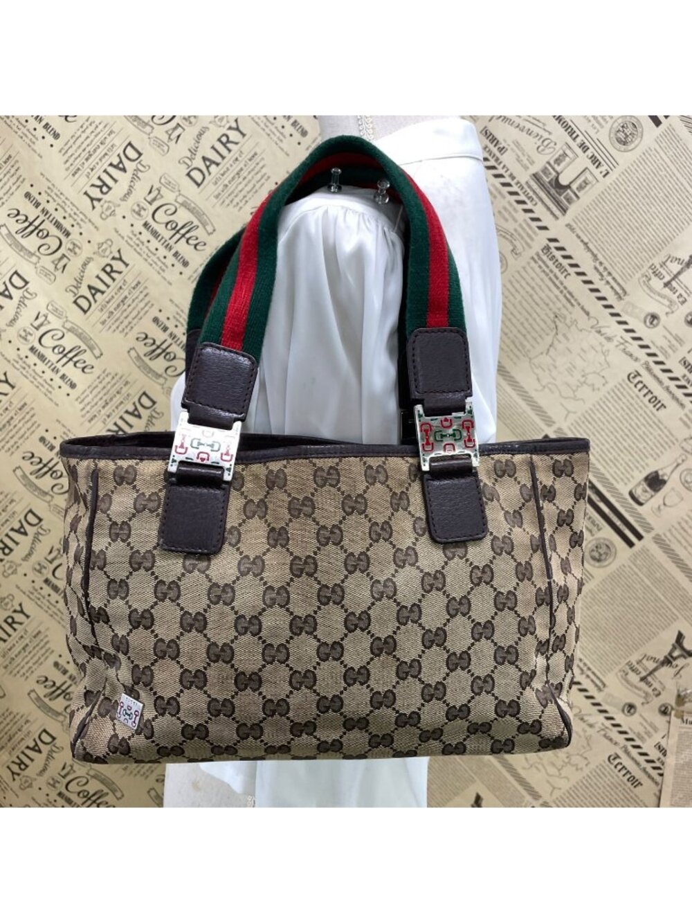 Gucci GG Canvas Tote Bag Sherry Line Brown